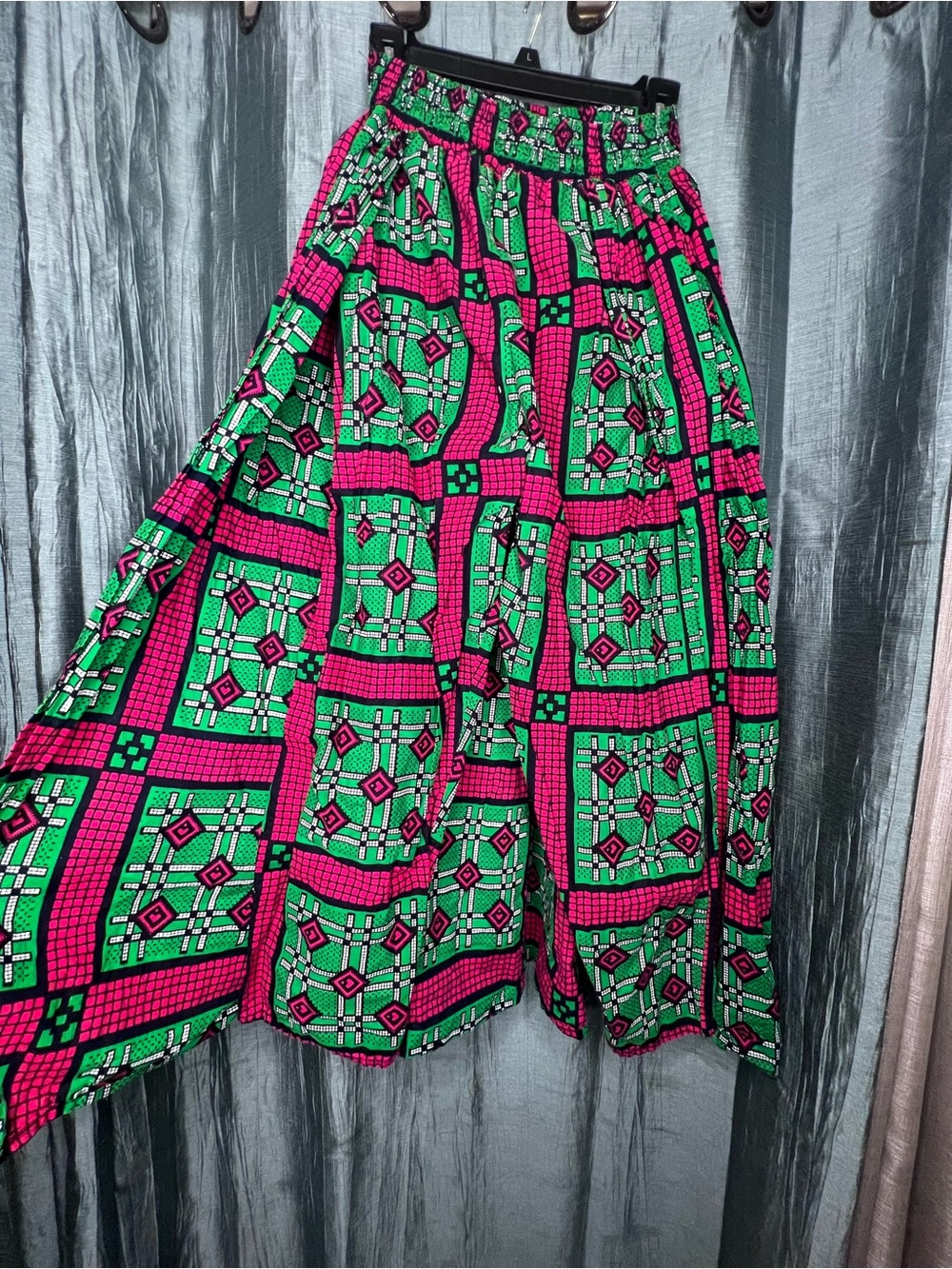 African Print Wide-Leg Pants with Cape Skirt Overlay